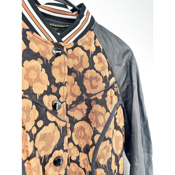 Coach 1941 Shrunken Wild Beast Satin Jacquard Floral Leather Bomber Jacket 00 - Picture 4 of 6